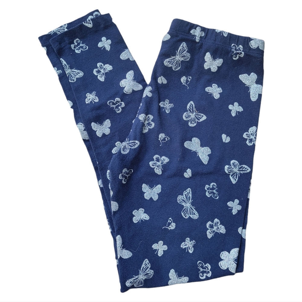 The Children's Place Glitter Butterfly Leggings Size L (10/12) Full Length Navy